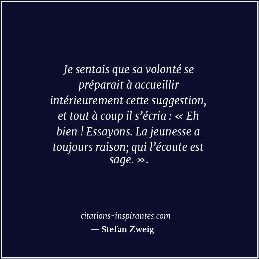 Je sentais que sa volonté se préparait à accueillir intérieurement cette suggest... Citation de Stefan Zweig