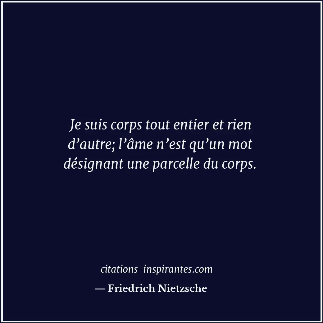 Je suis corps tout entier et rien d’autre; l’âme n’est qu’un mot désignant une p... Citation de Friedrich Nietzsche