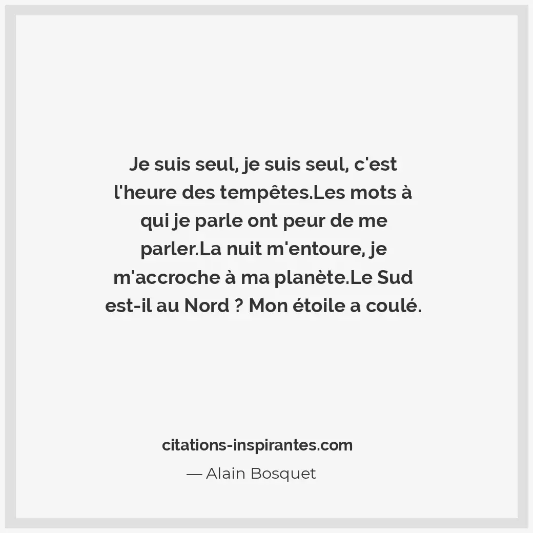 Je suis seul, je suis seul, c’est l’heure des tempêtes. Les mots à qui je parle... Citation de Alain Bosquet