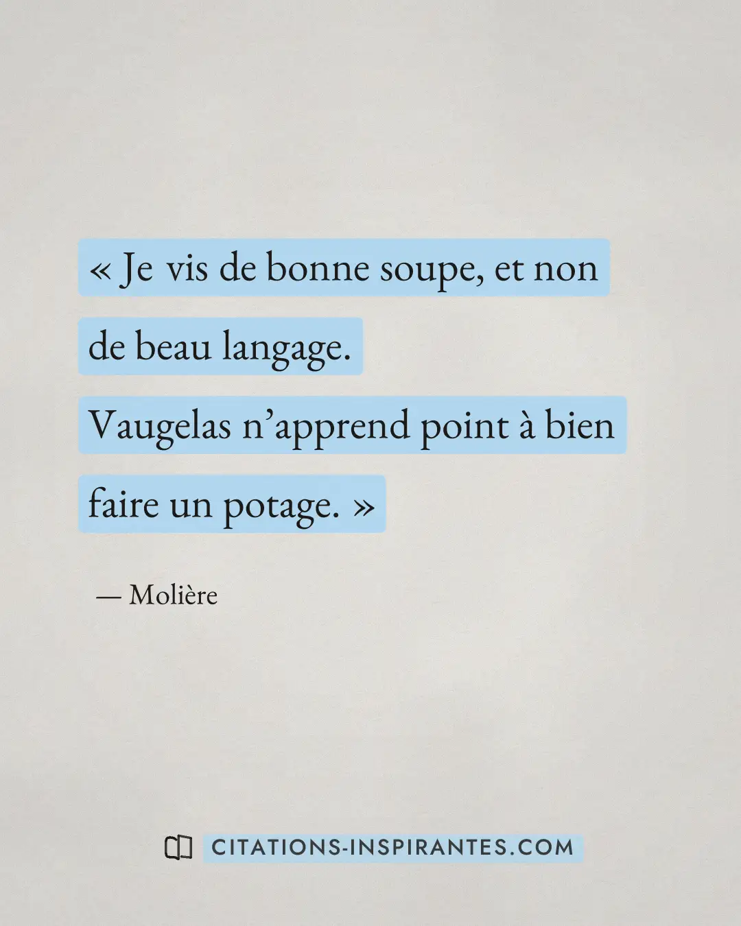 « Je vis de bonne soupe, et non de beau langage. - Vaugelas n’apprend point à bien faire un potage. » — Molière