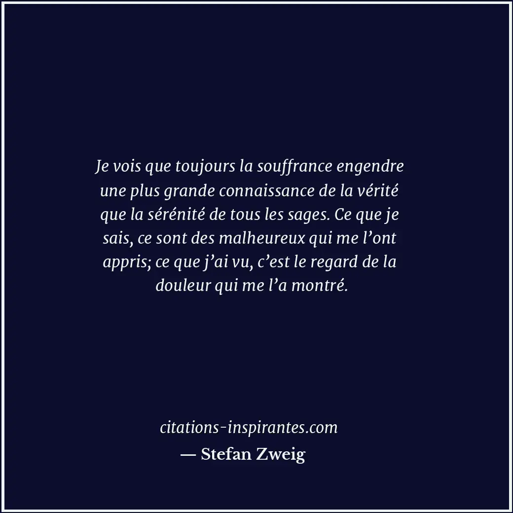 Je vois que toujours la souffrance engendre une plus grande connaissance de la v... Citation de Stefan Zweig