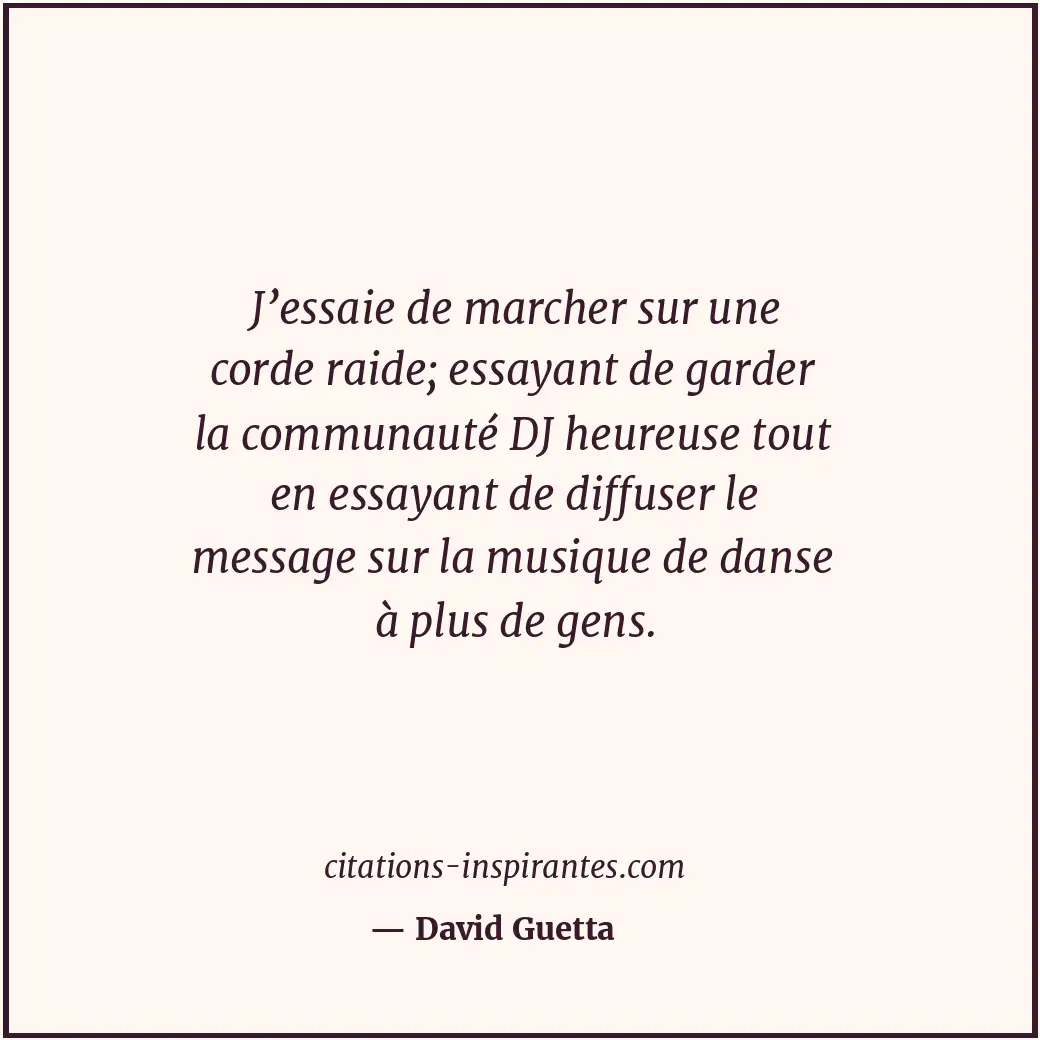 J’essaie de marcher sur une corde raide; essayant de garder la communauté DJ heu... Citation de David Guetta