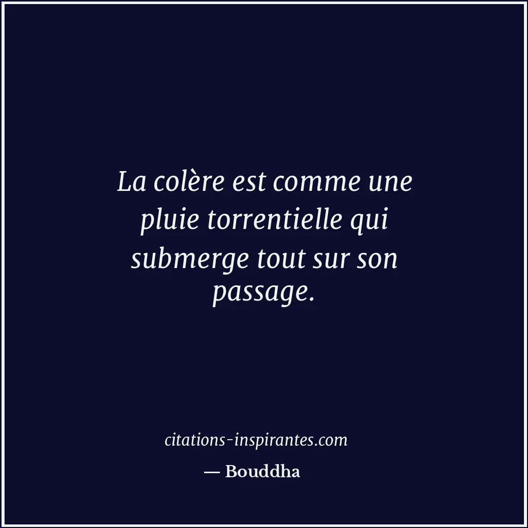 La colère est comme une pluie torrentielle qui submerge tout sur son passage. Citation de Bouddha