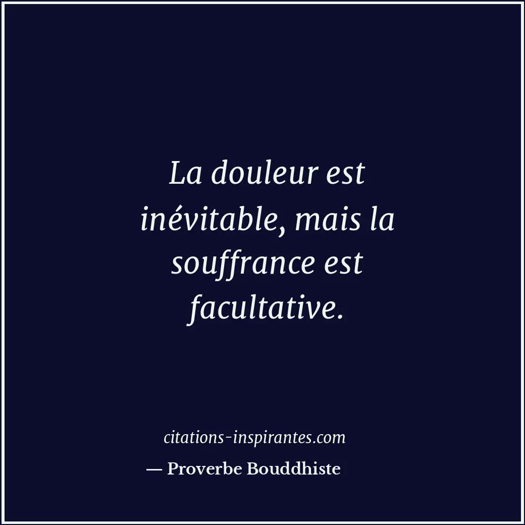 La douleur est inévitable, mais la souffrance est facultative. Citation de Proverbe Bouddhiste
