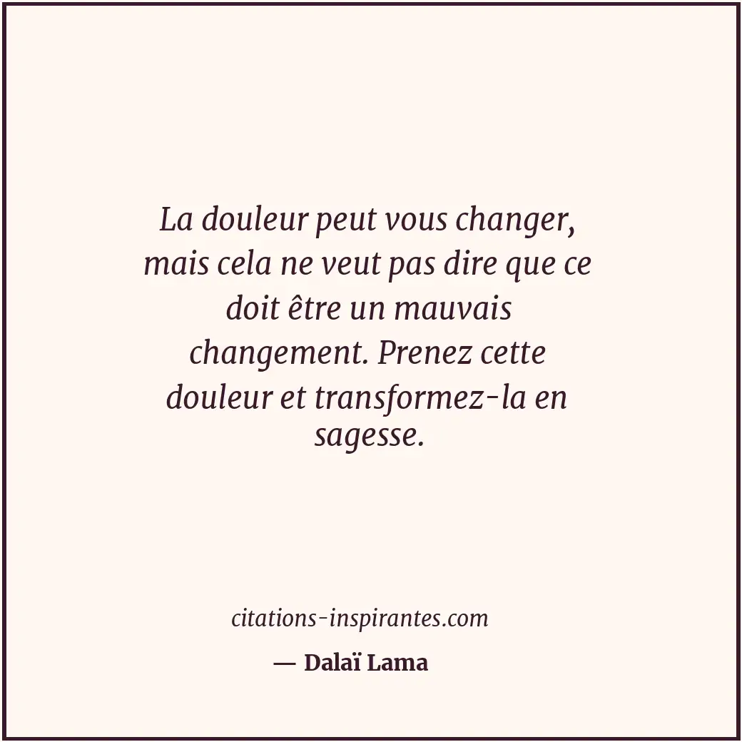 La douleur peut vous changer, mais cela ne veut pas dire que ce doit être un mau... Citation de Dalaï Lama