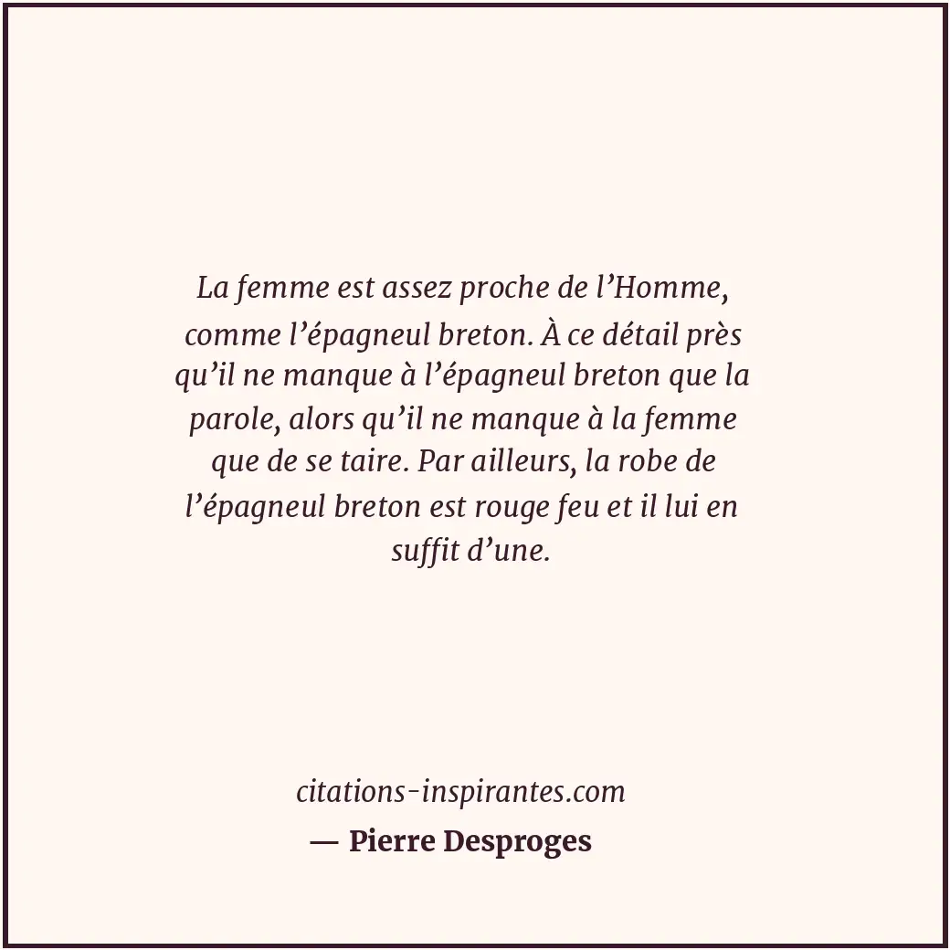 La femme est assez proche de l’Homme, comme l’épagneul breton. À ce détail près... Citation de Pierre Desproges