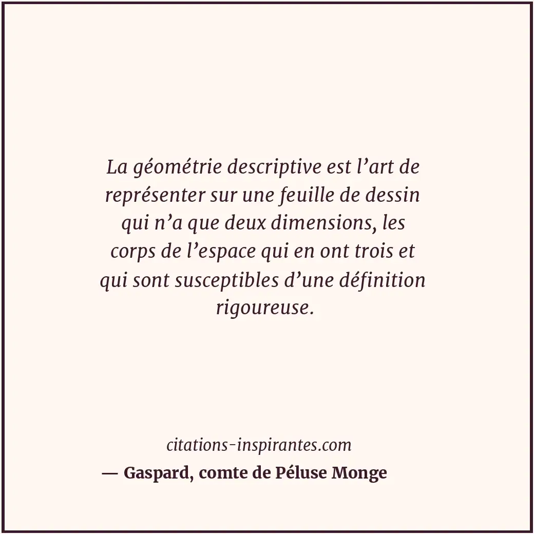 La géométrie descriptive est l’art de représenter sur une feuille de dessin qui... Citation de Gaspard, comte de Péluse Monge