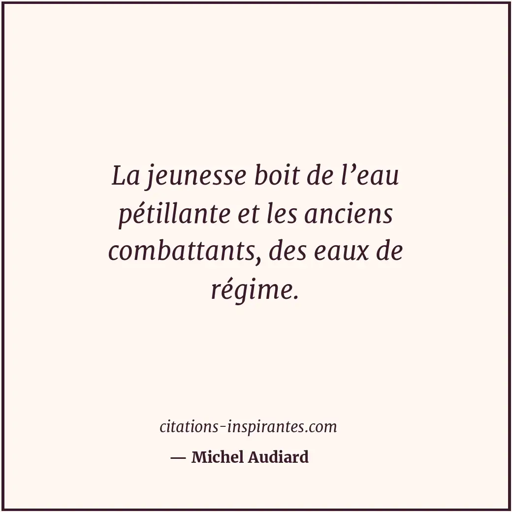 La jeunesse boit de l’eau pétillante et les anciens combattants, des eaux de rég... Citation de Michel Audiard