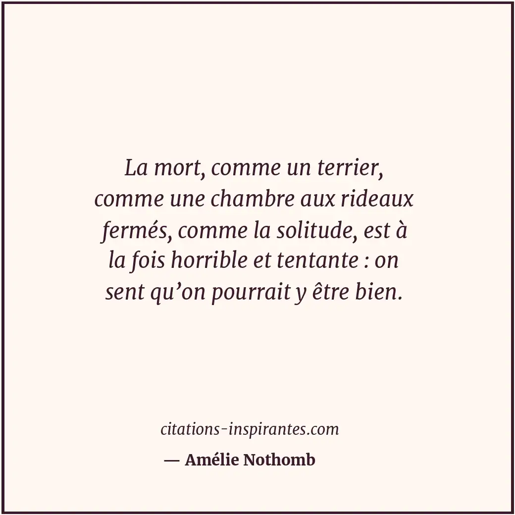 La mort, comme un terrier, comme une chambre aux rideaux fermés, comme la solitu... Citation de Amélie Nothomb
