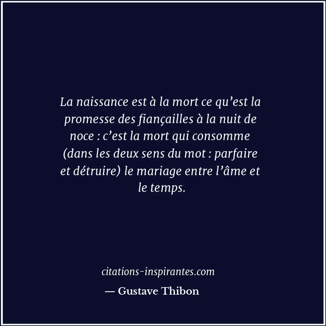 La naissance est à la mort ce qu’est la promesse des fiançailles à la nuit de no... Citation de Gustave Thibon