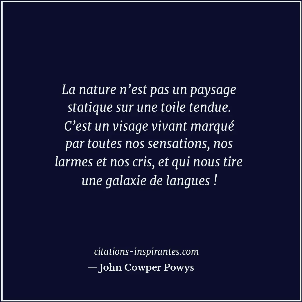 La nature n’est pas un paysage statique sur une toile tendue. C’est un visage vi... Citation de John Cowper Powys