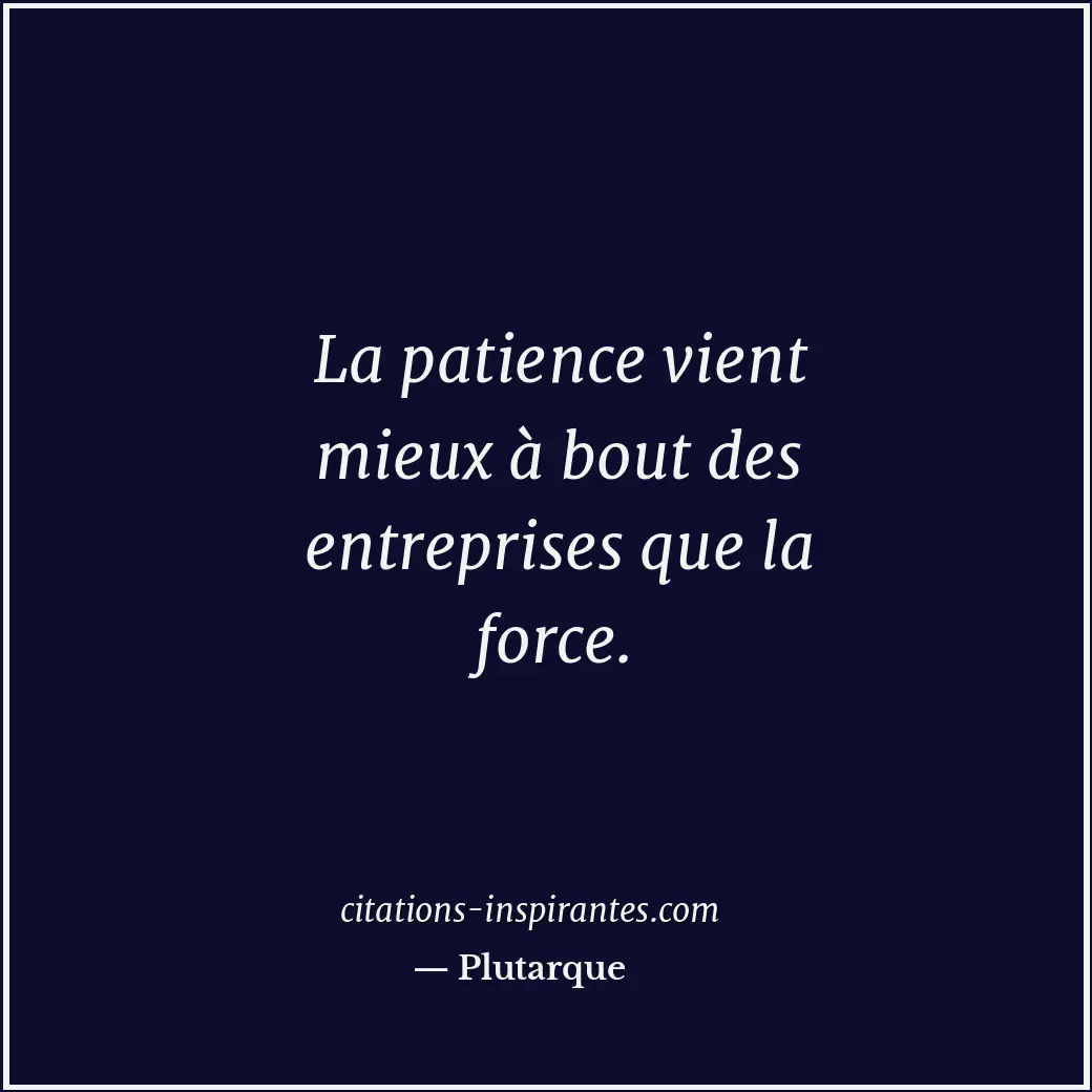 La patience vient mieux à bout des entreprises que la force. Citation de Plutarque