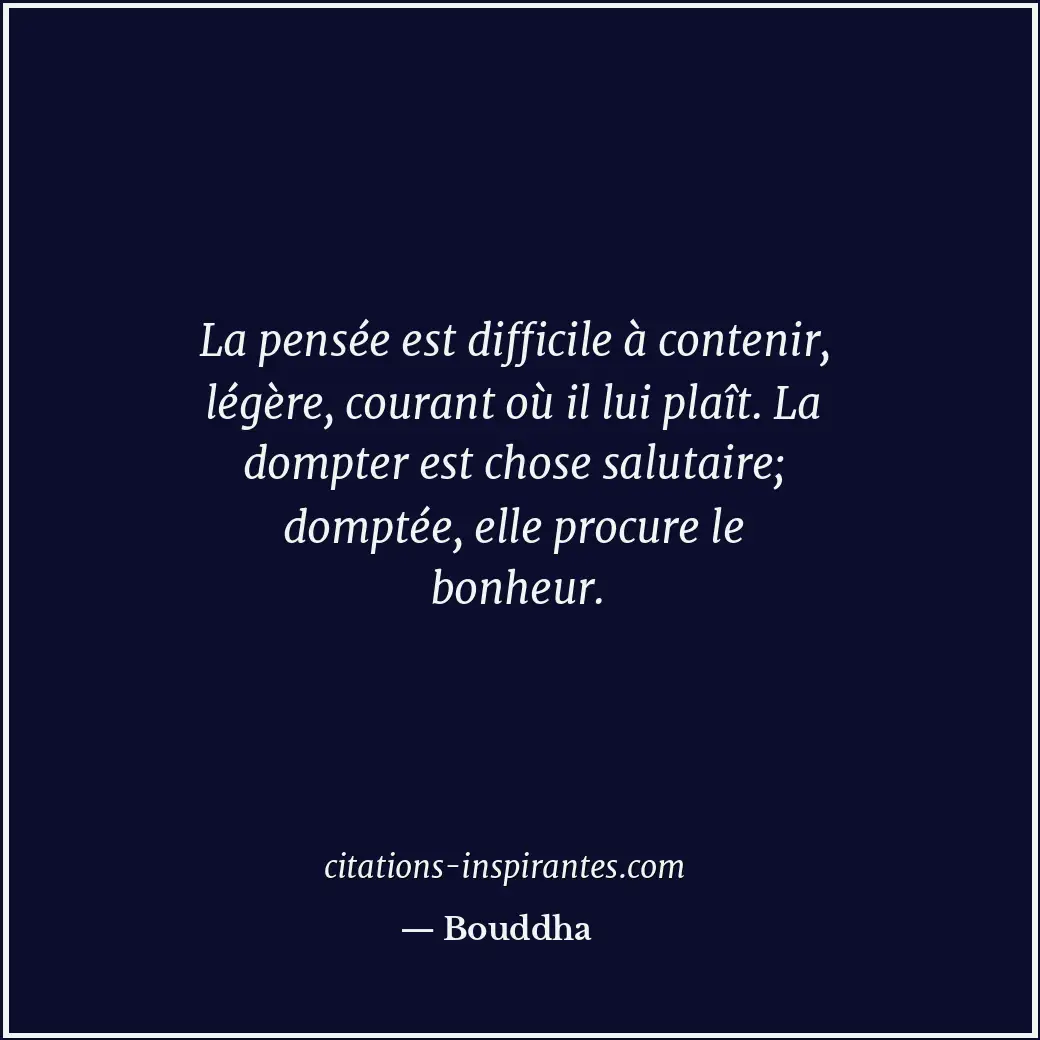 La pensée est difficile à contenir, légère, courant où il lui plaît. La dompter... Citation de Bouddha