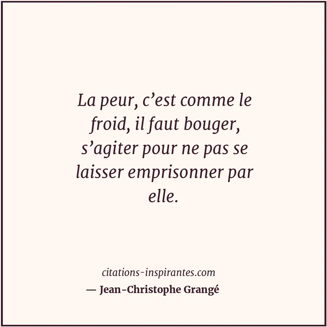 La peur, c’est comme le froid, il faut bouger, s’agiter pour ne pas se laisser e... Citation de Jean-Christophe Grangé