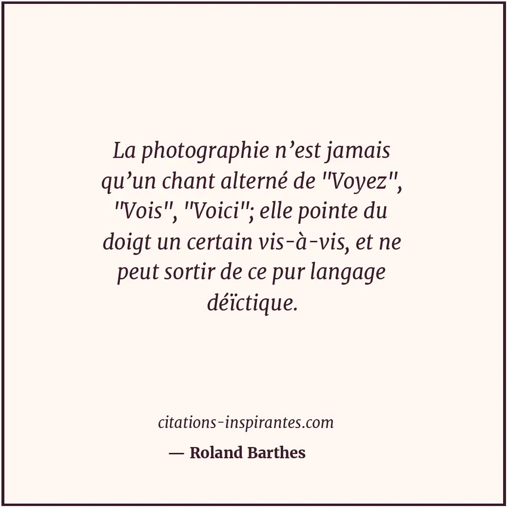 La photographie n’est jamais qu’un chant alterné de Citation de Roland Barthes