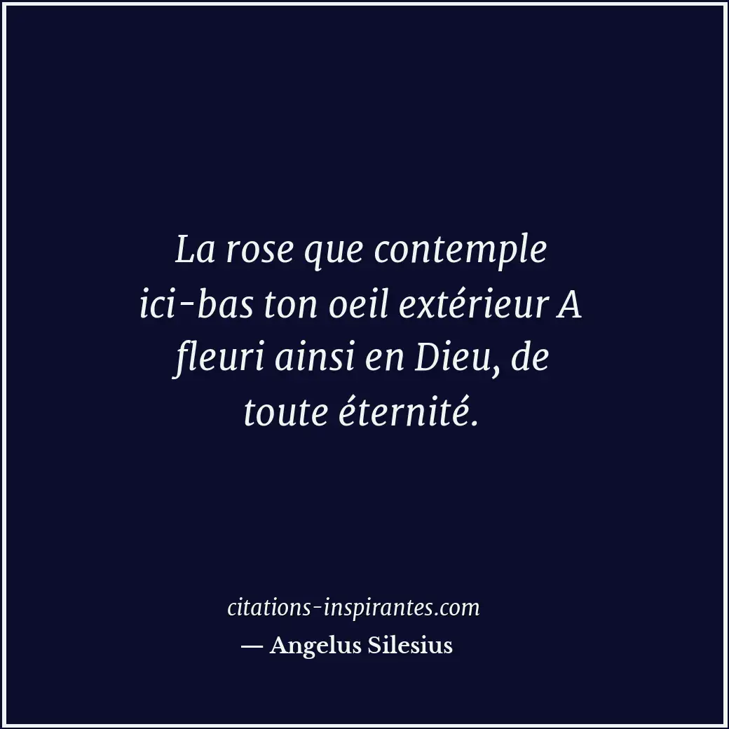 La rose que contemple ici-bas ton oeil extérieur A fleuri ainsi en Dieu, de tout... Citation de Angelus Silesius