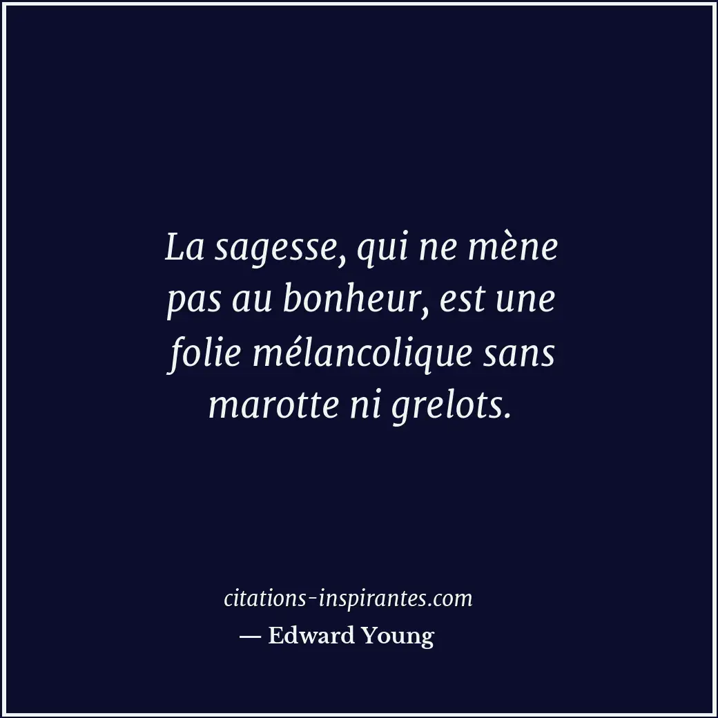 La sagesse, qui ne mène pas au bonheur, est une folie mélancolique sans marotte... Citation de Edward Young
