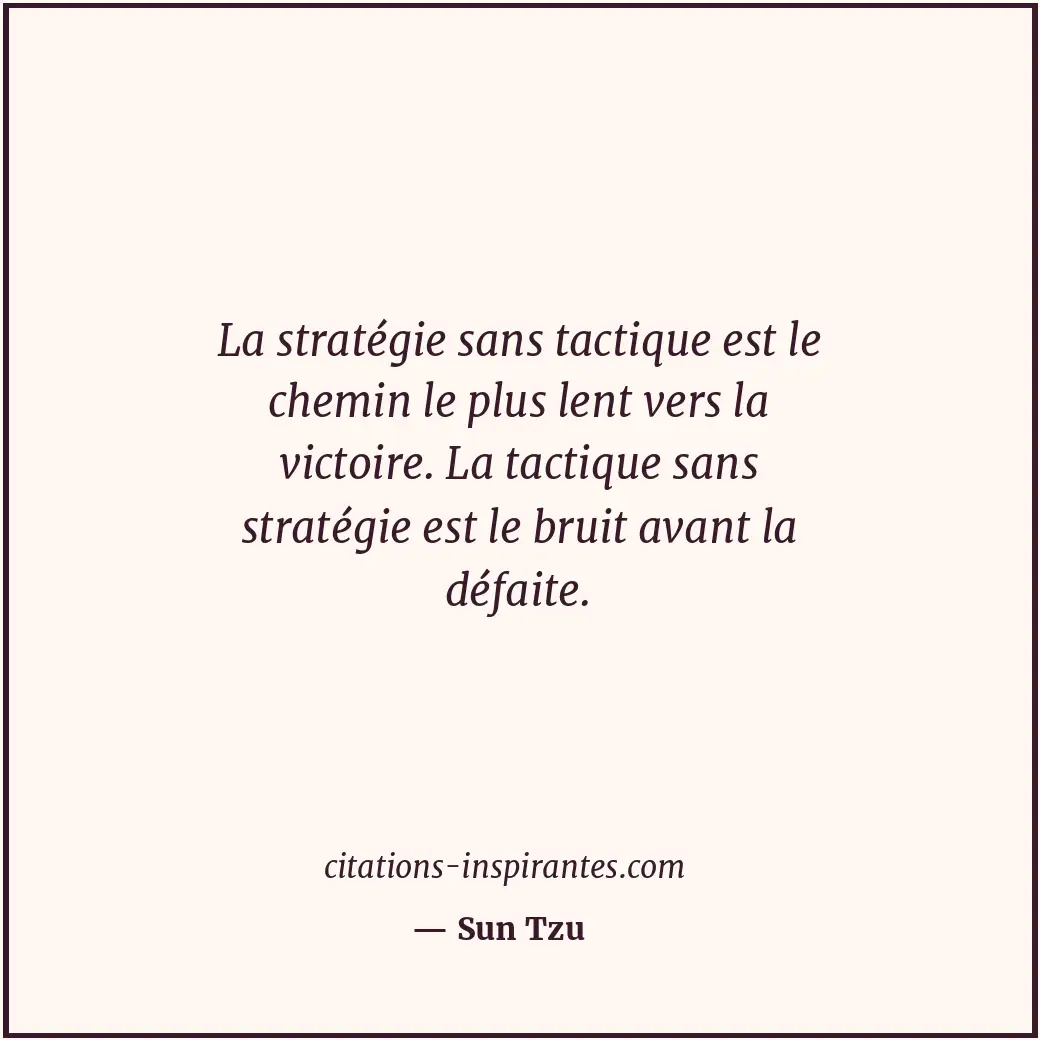 La stratégie sans tactique est le chemin le plus lent vers la victoire. La tacti... Citation de Sun Tzu