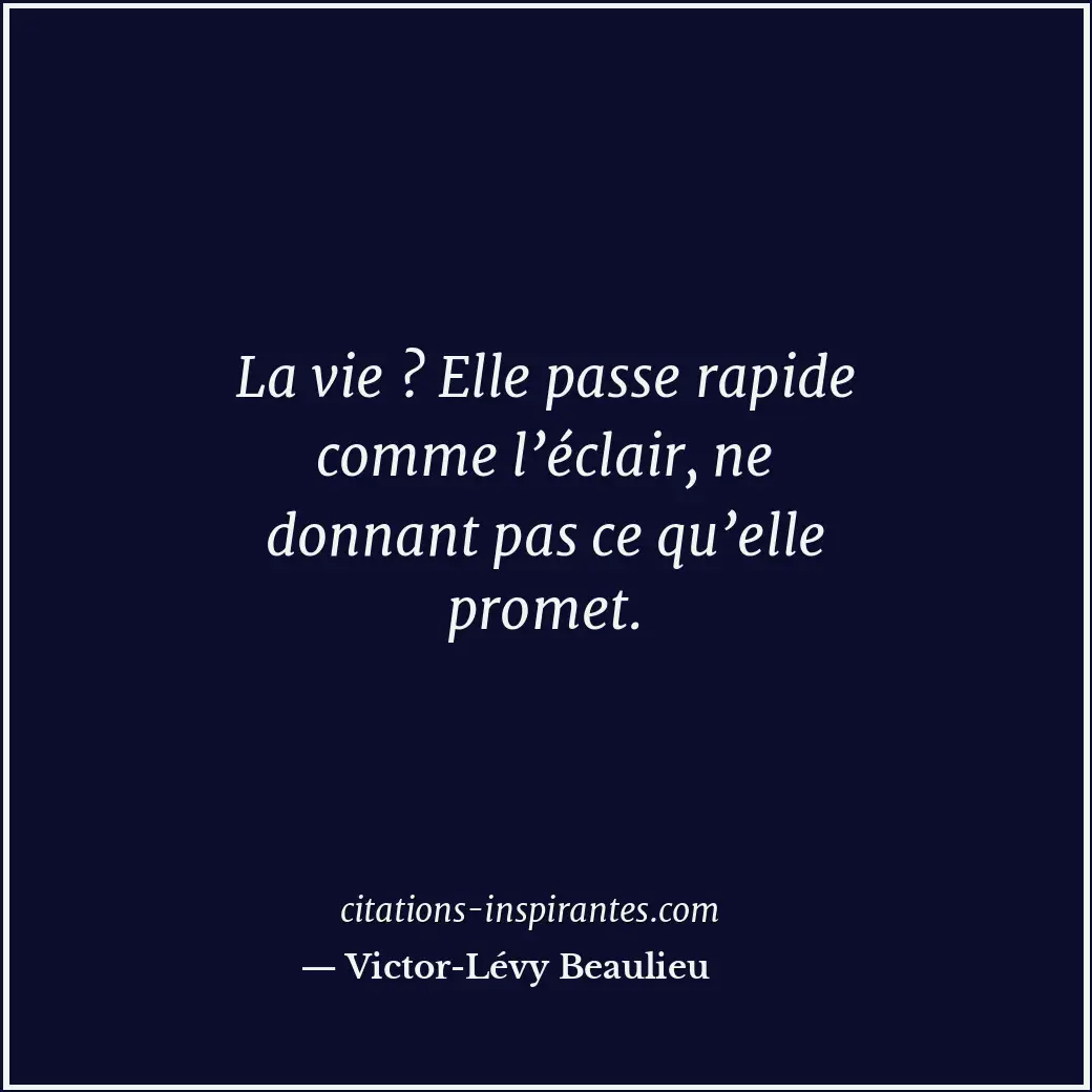 La vie ? Elle passe rapide comme l’éclair, ne donnant pas ce qu’elle promet. Citation de Victor-Lévy Beaulieu