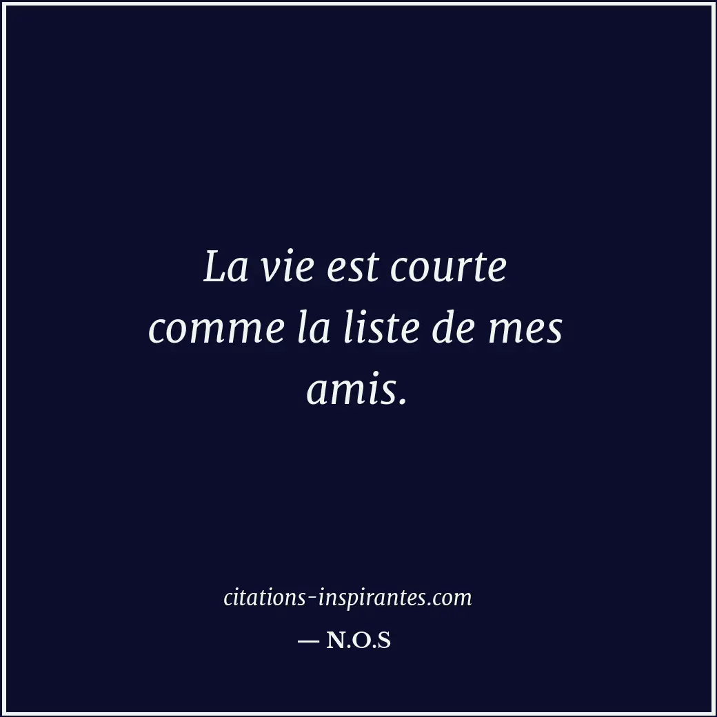 La vie est courte comme la liste de mes amis. Citation de N.O.S