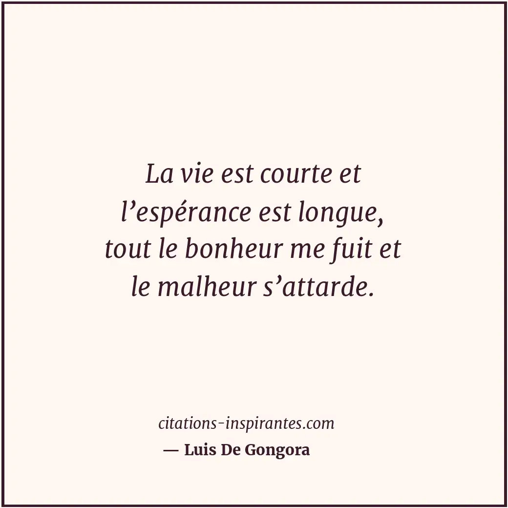 La vie est courte et l’espérance est longue, tout le bonheur me fuit et le malhe... Citation de Luis De Gongora