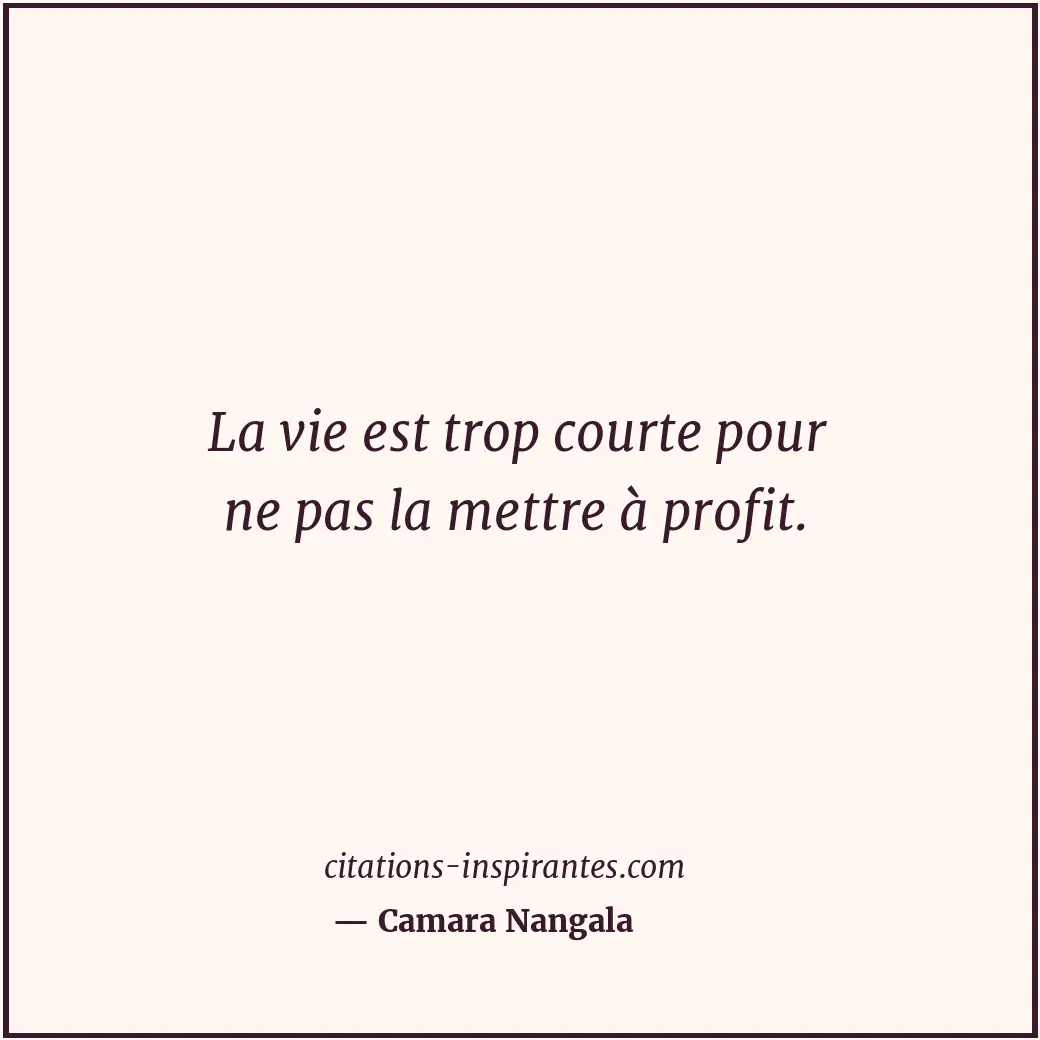 La vie est trop courte pour ne pas la mettre à profit. Citation de Camara Nangala