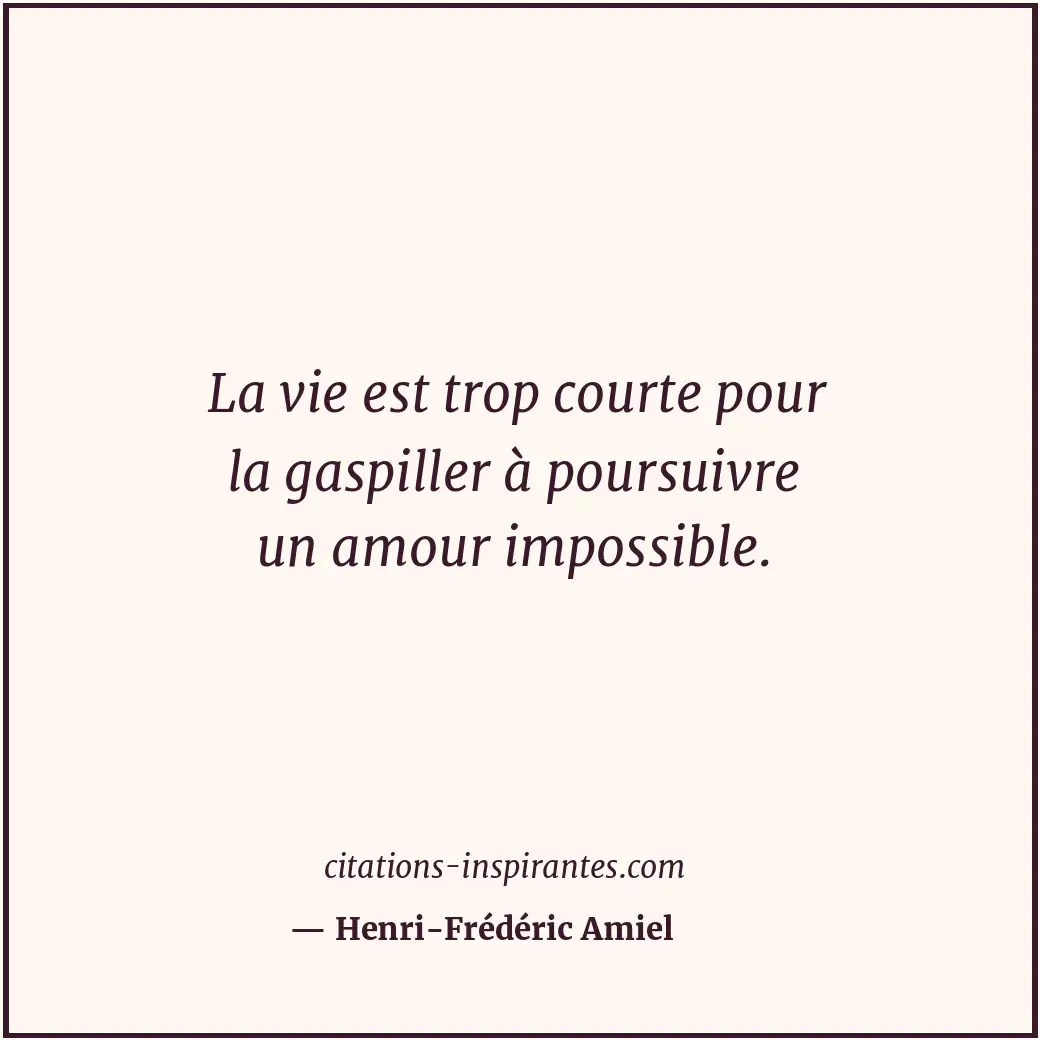 La vie est trop courte pour la gaspiller à poursuivre un amour impossible. Citation de Henri-Frédéric Amiel