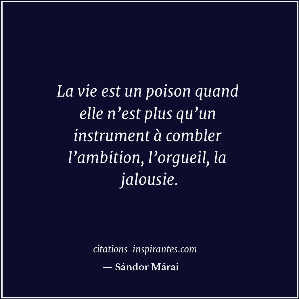 La vie est un poison quand elle n’est plus qu’un instrument à combler l’ambition... Citation de Sándor Márai