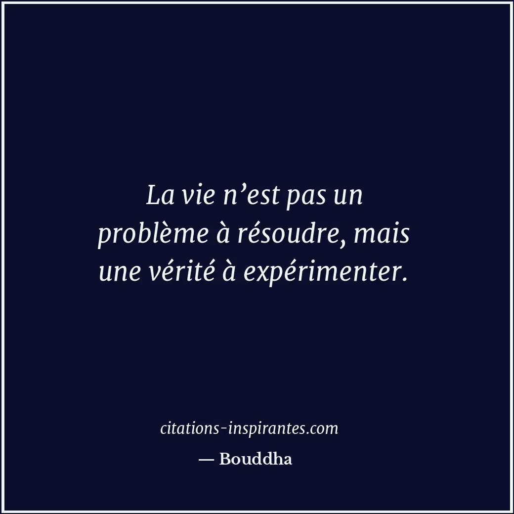 La vie n’est pas un problème à résoudre, mais une vérité à expérimenter. Citation de Bouddha