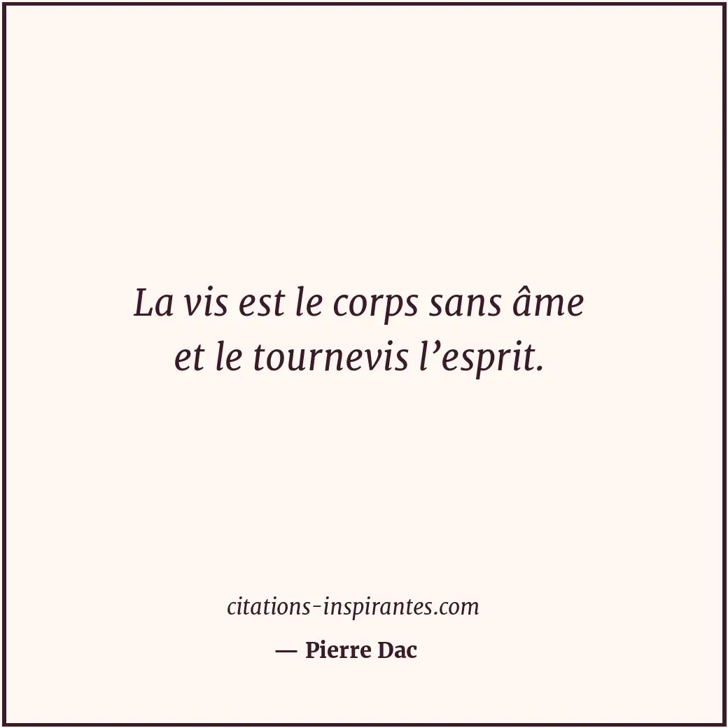 La vis est le corps sans âme et le tournevis l’esprit. Citation de Pierre Dac