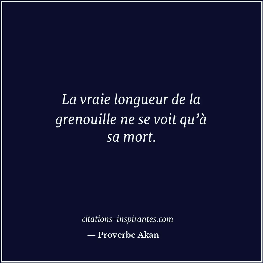 La vraie longueur de la grenouille ne se voit qu’à sa mort. Citation de Proverbe Akan