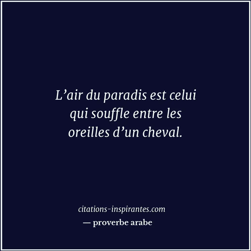 L’air du paradis est celui qui souffle entre les oreilles d’un cheval. Citation de proverbe arabe