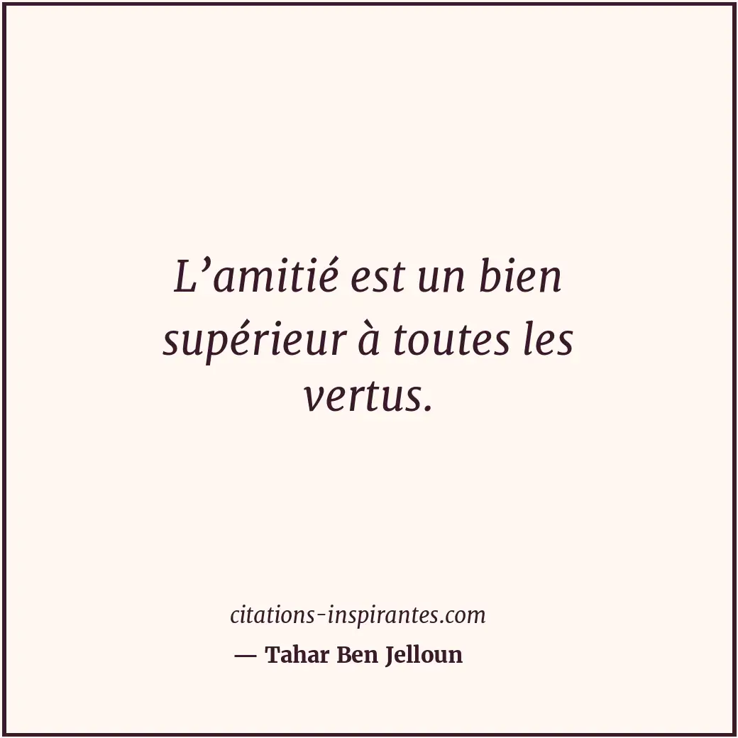 L’amitié est un bien supérieur à toutes les vertus. Citation de Tahar Ben Jelloun