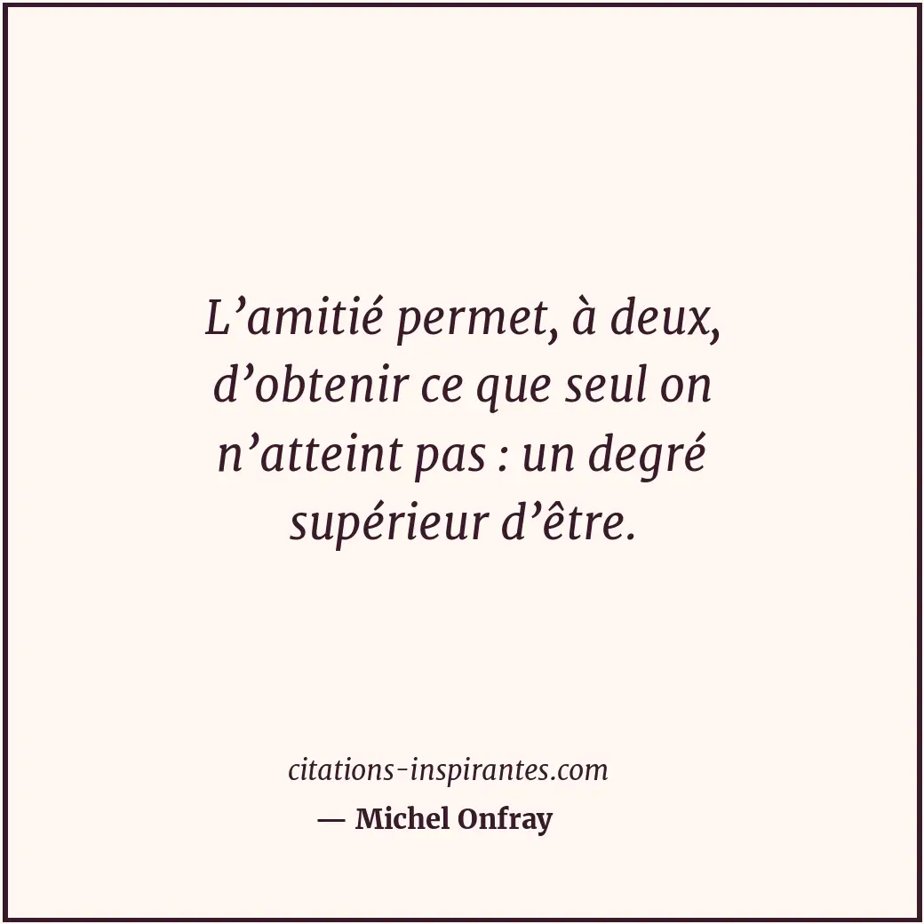 L’amitié permet, à deux, d’obtenir ce que seul on n’atteint pas : un degré supér... Citation de Michel Onfray
