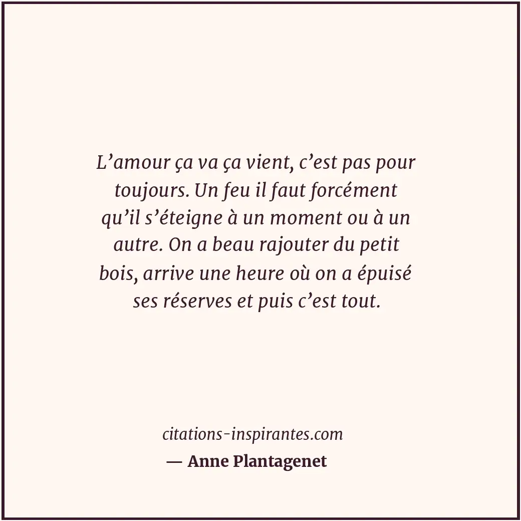L’amour ça va ça vient, c’est pas pour toujours. Un feu il faut forcément qu’il... Citation de Anne Plantagenet