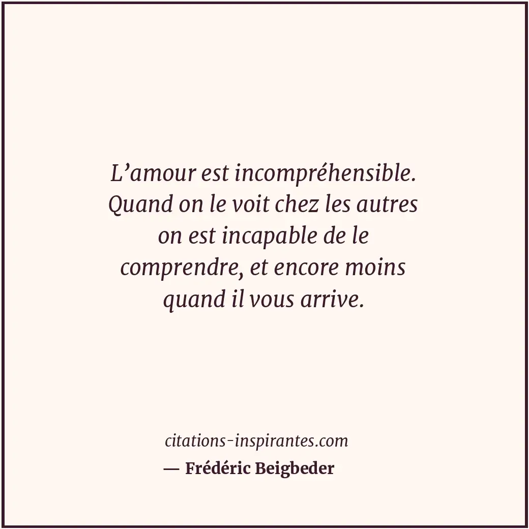 L’amour est incompréhensible. Quand on le voit chez les autres on est incapable... Citation de Frédéric Beigbeder