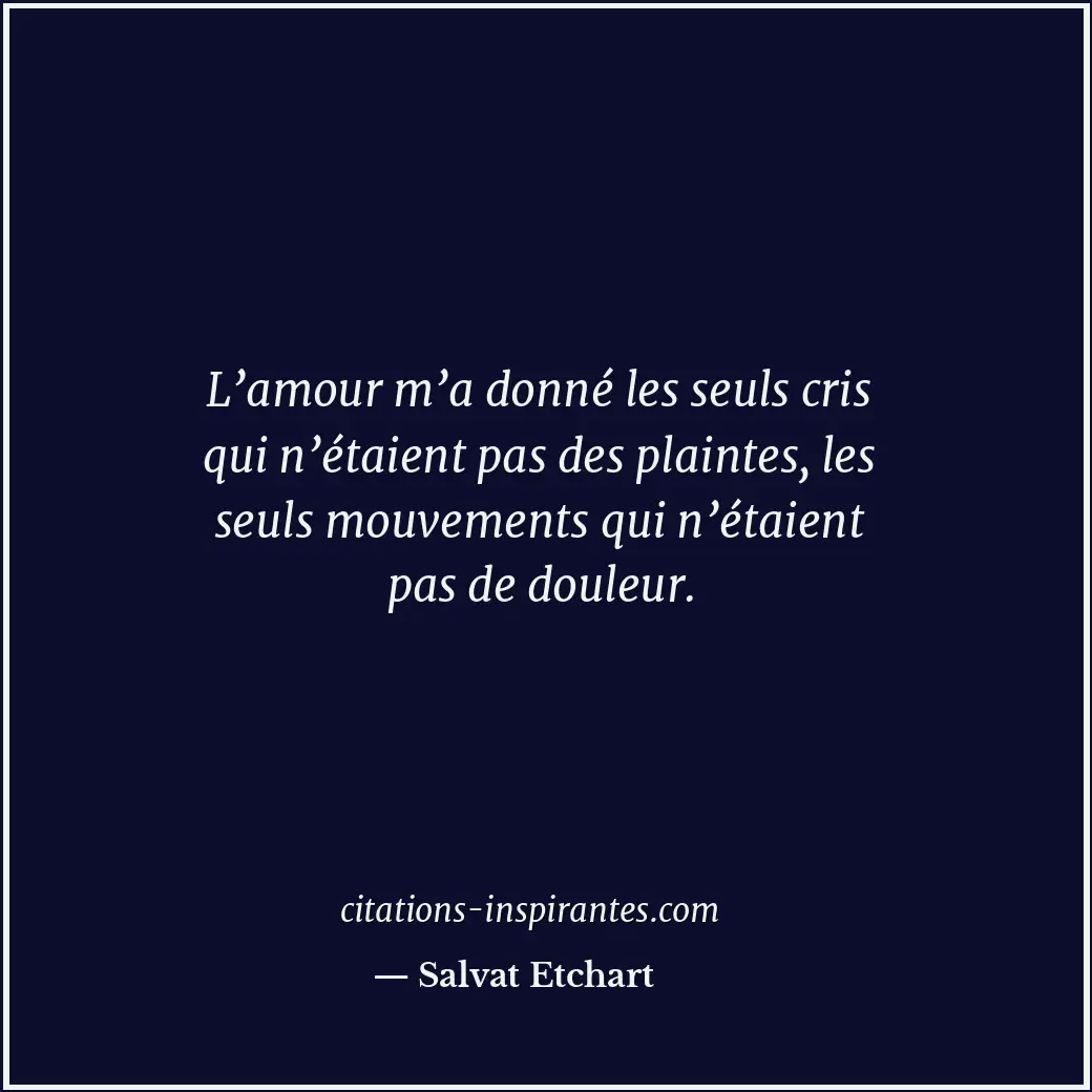 L’amour m’a donné les seuls cris qui n’étaient pas des plaintes, les seuls mouve... Citation de Salvat Etchart