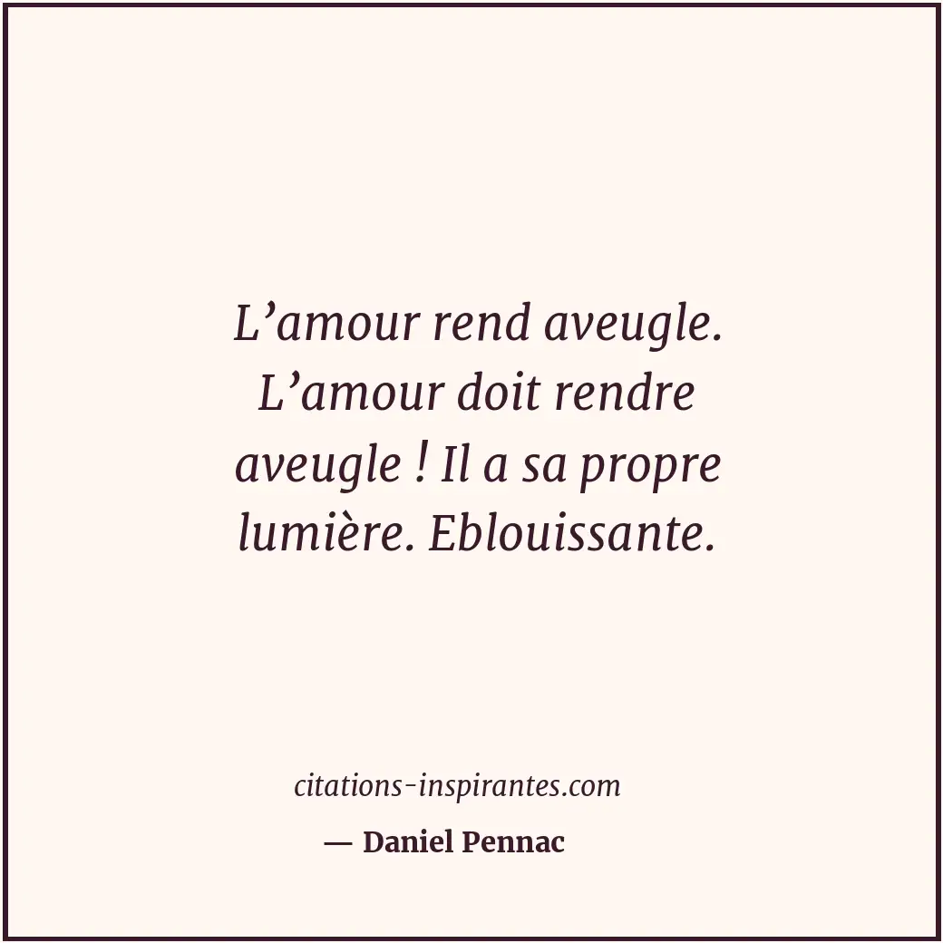 L’amour rend aveugle. L’amour doit rendre aveugle ! Il a sa propre lumière. Eblo... Citation de Daniel Pennac