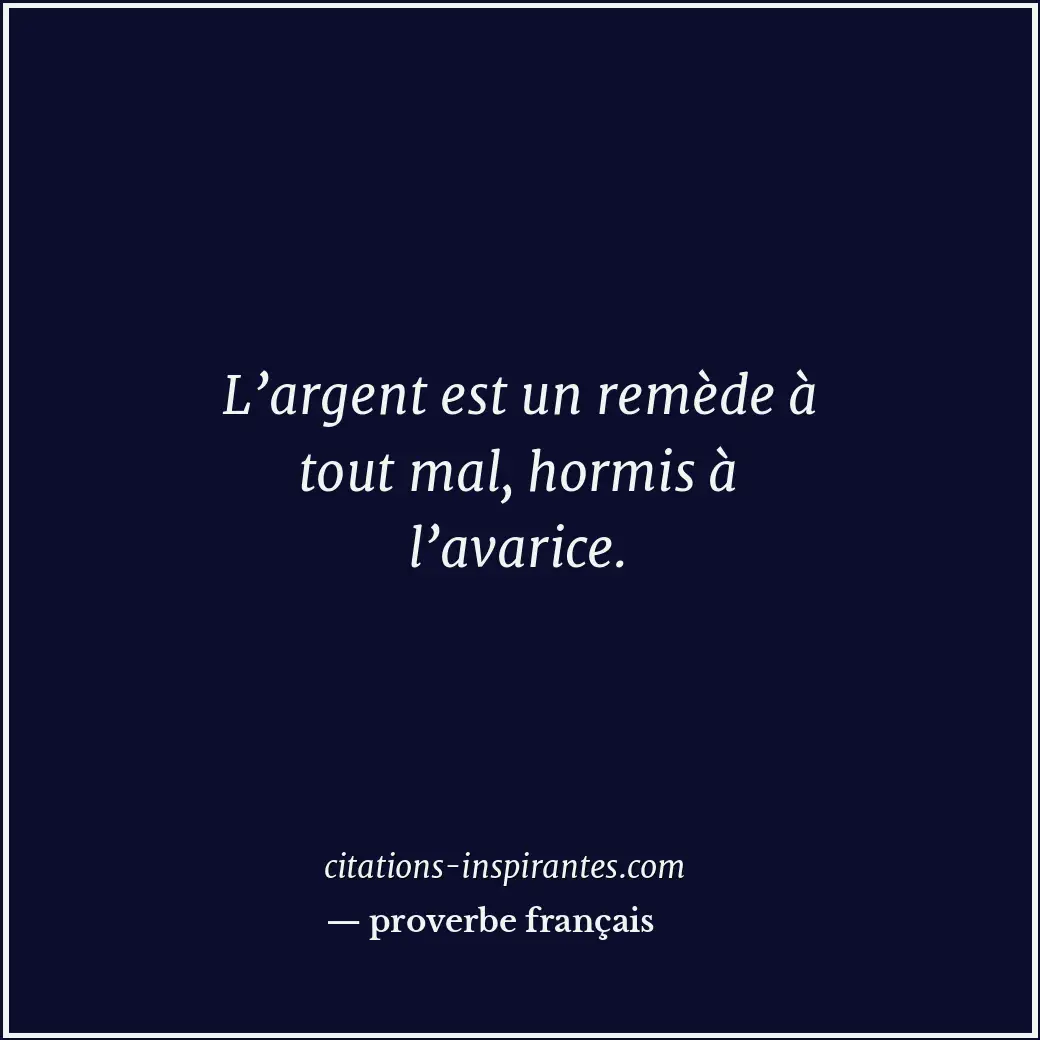 L’argent est un remède à tout mal, hormis à l’avarice. Citation de proverbe français