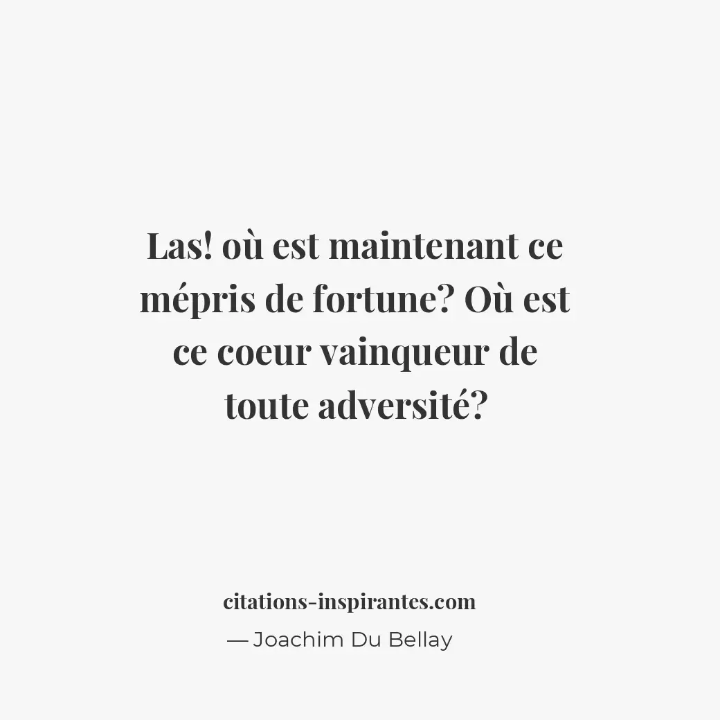 Las ! Où est maintenant ce mépris de fortune ? Où est ce coeur vainqueur de tout... Citation de Joachim Du Bellay