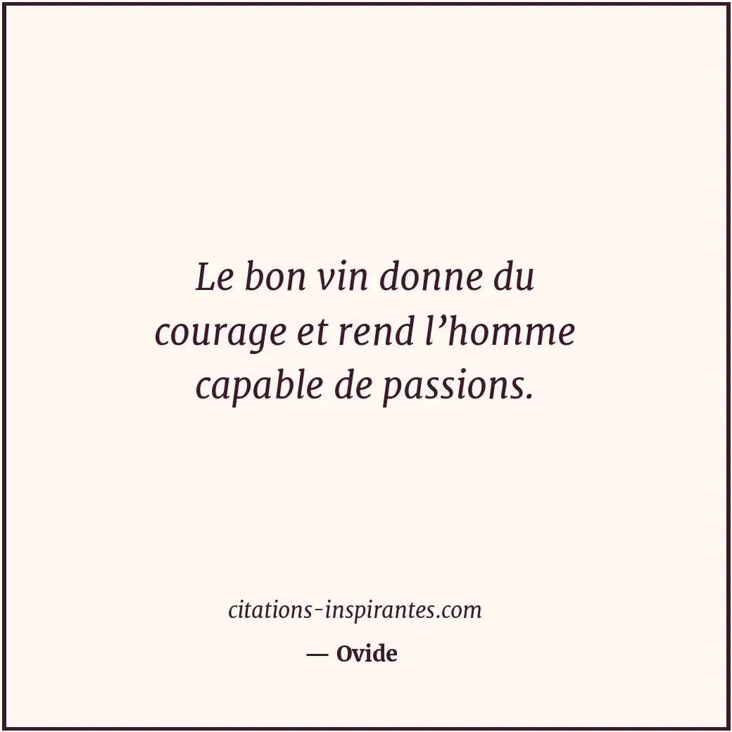 Le bon vin donne du courage et rend l’homme capable de passions. Citation de Ovide