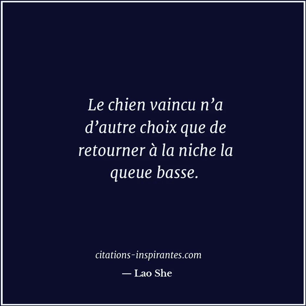 Le chien vaincu n’a d’autre choix que de retourner à la niche la queue basse. Citation de Lao She