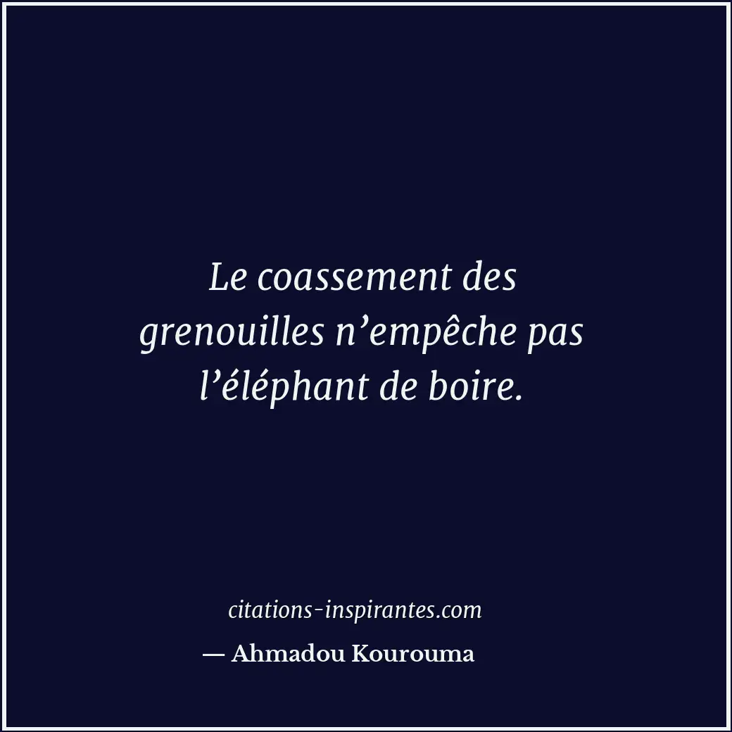 Le coassement des grenouilles n’empêche pas l’éléphant de boire. Citation de Ahmadou Kourouma