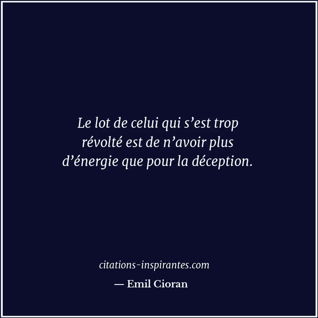 Le lot de celui qui s’est trop révolté est de n’avoir plus d’énergie que pour la... Citation de Emil Cioran