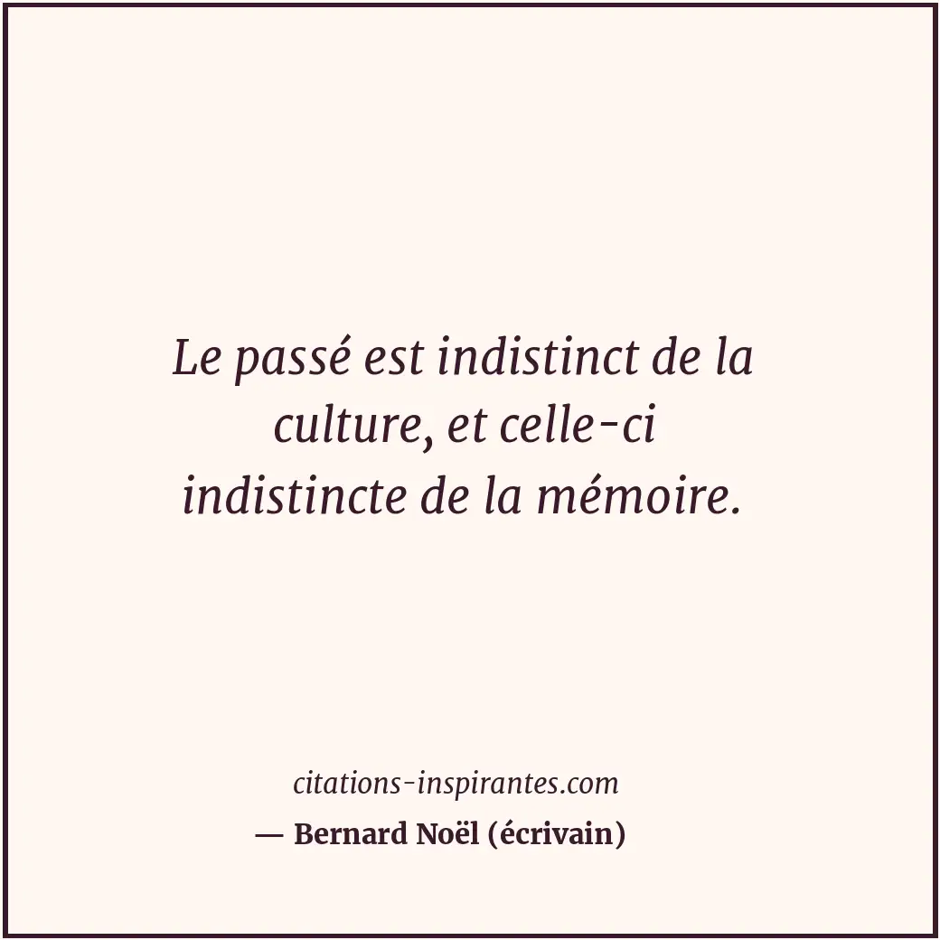 Le passé est indistinct de la culture, et celle-ci indistincte de la mémoire. Citation de Bernard Noël (écrivain)