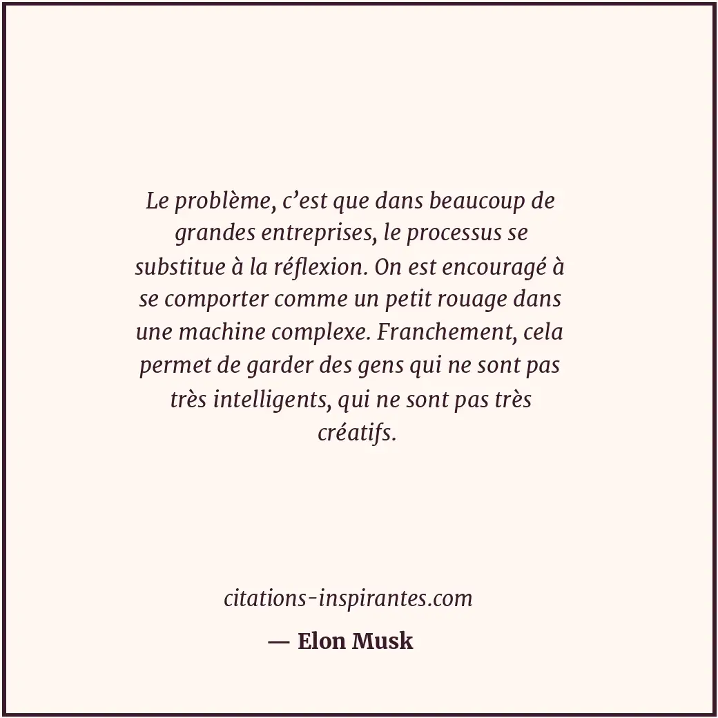 Le problème, c’est que dans beaucoup de grandes entreprises, le processus se sub... Citation de Elon Musk