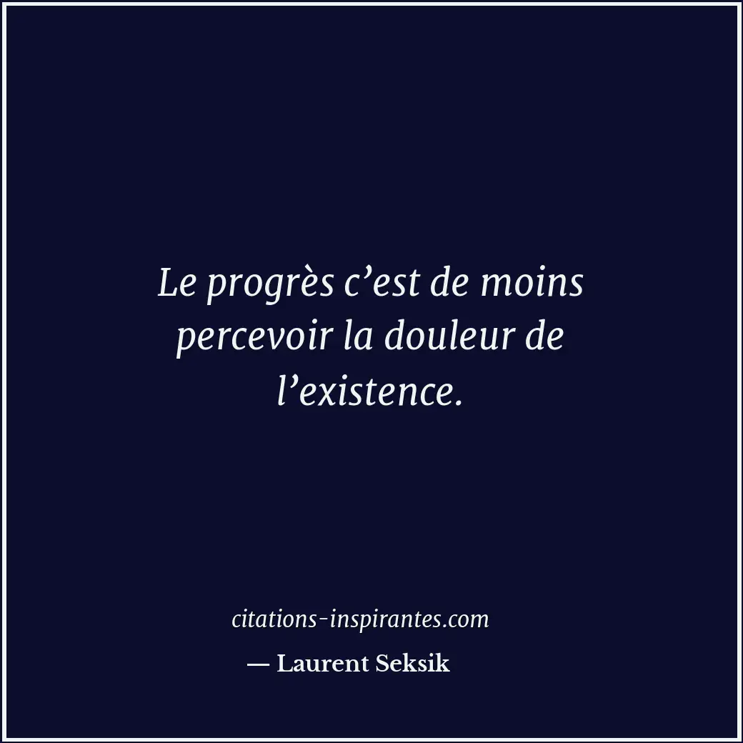 Le progrès c’est de moins percevoir la douleur de l’existence. Citation de Laurent Seksik