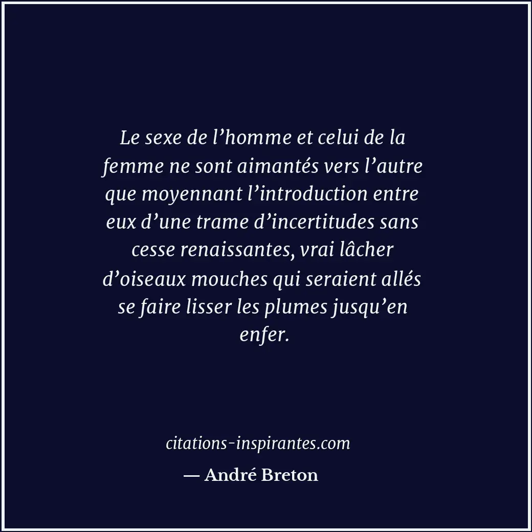 Le sexe de l’homme et celui de la femme ne sont aimantés vers l’autre que moyenn... Citation de André Breton