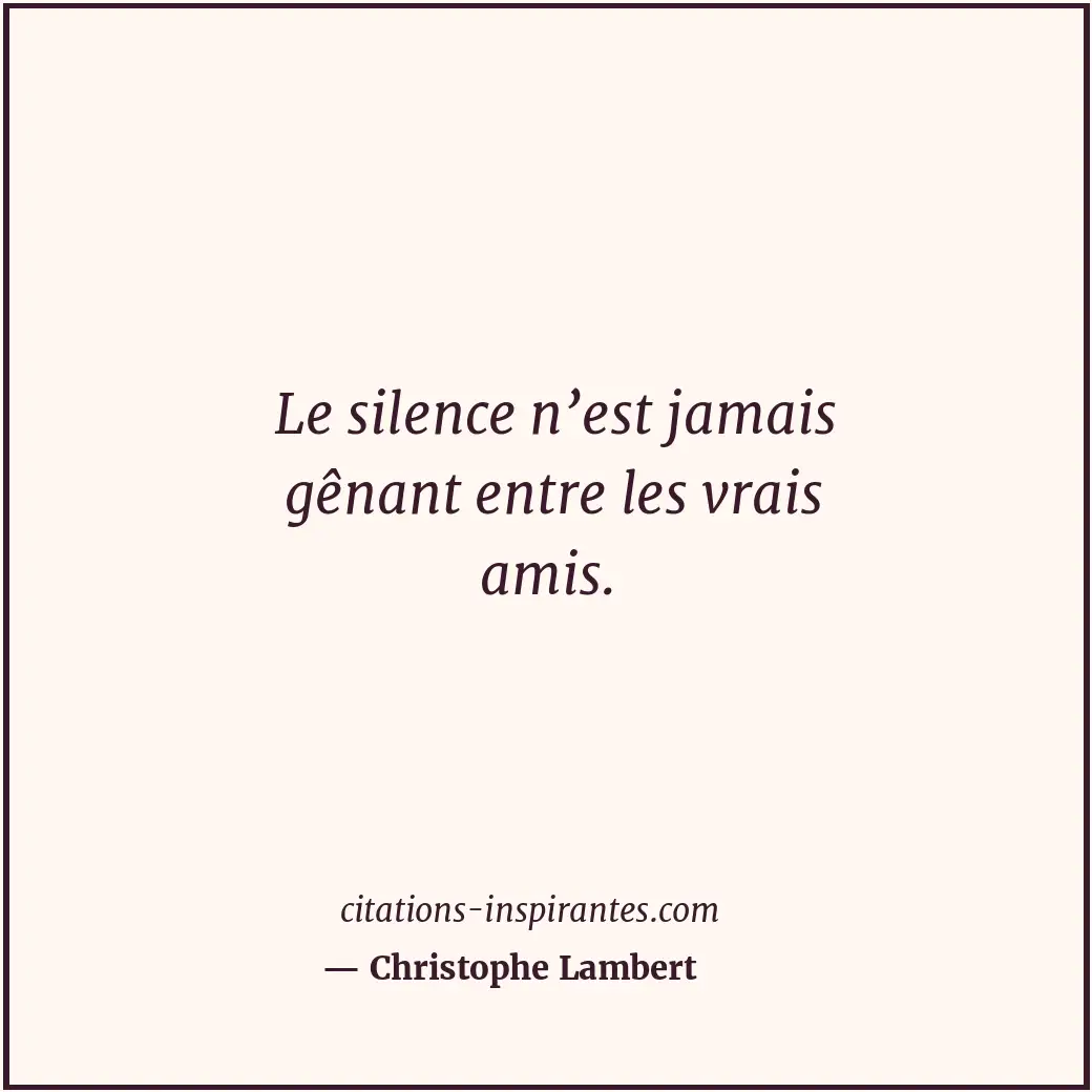Le silence n’est jamais gênant entre les vrais amis. Citation de Christophe Lambert