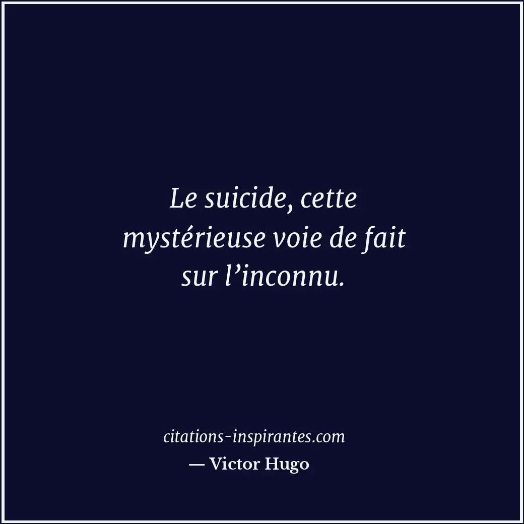 Le suicide, cette mystérieuse voie de fait sur l’inconnu. Citation de Victor Hugo